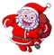 The yeti dwarf is wearing the santa costume and running with the big sack full of gift