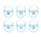Yeti emoji set. Bigfoot sad and angry face. Abominable snowman g