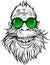 Yeti in green round sunglasses.