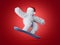 Yeti Santa Claus makes tricks on snowboard. Winter sports concept. Furry bigfoot monster cartoon character isolated on red