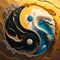 Yin yang design with beach and sea or ocean. Concept of duality