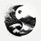 Yin yang design with mountains and sea or ocean. Concept of duality.