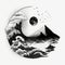 Yin yang design with mountains and sea or ocean. Concept of duality