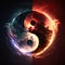 Yin Yang Harmony Symbol Made of Natural Elements, Fire Water Ying Yang, Abstract Generative AI Illustration