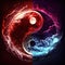 Yin Yang Harmony Symbol Made of Natural Elements, Fire Water Ying Yang, Abstract Generative AI Illustration