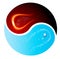 Yin-Yang symbol red and blue fire and water earth elements