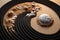 yin yang symbol in a zen garden with sand and rocks