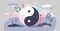 Yin and yang vector illustration. Balance symbol flat tiny persons concept