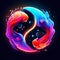 Yin and Yang zodiac sign in neon style on dark background generative AI