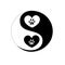 Ying yang made of paw print black white background