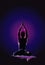 Yoga background vector illustration, Glowing outline of man in yoga pose on dark background.