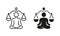 Yoga, Balance, Relax Silhouette and Line Icon Set. Figure Man in Pose Lotus. Spiritual Zen Person in Pose Lotus and