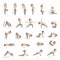 Yoga basic poses with names colored vector set with woman.