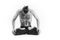 Yoga. Black and white Portrait of yogi men doing yoga exercise, he breath and performing Upward abdominal lock. Young men workout