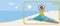 Yoga blog training, copy space template, flat vector stock illustration with woman meditating online or yoga blogger at sea