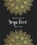 Yoga business card design in gold an black. Template for spiritual retreat or yoga studio. Ornamental business cards