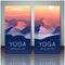 Yoga cards with evening mountain landscape