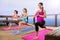 Yoga class at beach beautiful location beach ocean retreat healthy lifestyle peaceful