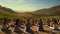 A yoga class in a picturesque vineyard ultra realistic illustration - Generative AI.