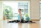 yoga class studio,asian woman master doing front splits pose,Healthly lifestyle sport.