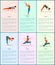 Yoga Colorful Vector Poster Poses Set, Sporty Girl