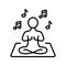 Yoga Concentration with Listen Music Line Icon. Harmony Man Relax in Lotus Pose Meditate Pictogram. Meditation and