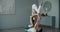 Yoga couple practice. Couple young sporty peoplepracticing acrobatic yoga lesson with partner, man and woman in yogi