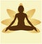 Yoga Day meditation padmasana pose banner against golden lotus petals with beautiful gradient vector design colour on Golden Backg