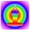 Yoga Day meditation parvastasna pose banner with seven aura energy Chakra against energy chakra gradient circle