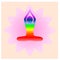 Yoga Day meditation parvastasna pose banner with seven aura energy Chakra against pink lotus petals