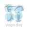 Yoga day workout silhouettes on watercolor paint splashes