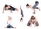 Yoga, different poses on a white background, isolate. practice Yoga instructor, teaching a lesson.