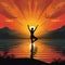 Yoga Divine - Silhouette of a person practicing yoga during sunrise in various art styles