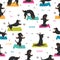 Yoga dogs poses and exercises. Dachshund seamless pattern