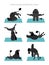 Yoga dogs poses and exercises poster design. Portuguese water dog  clipart