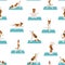 Yoga dogs poses and exercises poster design. Smooth fox terrier and wire fox terrier seamless pattern