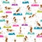 Yoga dogs poses and exercises poster design. Smooth fox terrier and wire fox terrier seamless pattern