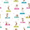 Yoga dogs poses and exercises seamless pattern design. Jack Russel terrier clipart