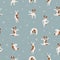 Yoga dogs poses and exercises seamless pattern design. Jack Russel terrier clipart