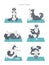 Yoga dogs poses and exercises. Siberian husky and Alaskan husky clipart
