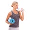Yoga, exercise mat and woman drinking water for body care hydration, fitness lifestyle or pilates studio workout
