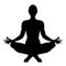 Yoga, figure of a man sitting in a lotus pose, vector silhouette. Meditation relaxation human, outline portrait, black
