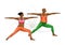 YOGA – Illustration– Athletic African American couple practicing yoga – warrior pose – A4