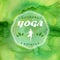 Yoga illustration. Name of yoga studio on a green watercolors background. EPS,JPG.