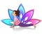 Yoga kid. Asana pose on lotus background