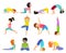 Yoga kids vector young child yogi character training sport exercise illustration healthy lifestyle set of cartoon boys