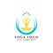 Yoga logo design stock. human meditation in circle with leaves i