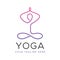 Yoga logo with linear human in lotus position.