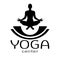 Yoga logo, vector icon, emblem for yoga center. Figure of a man sitting in a lotus pose, vector silhouette. Meditation