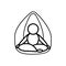 Yoga lotus pose meditation line icon on a white background